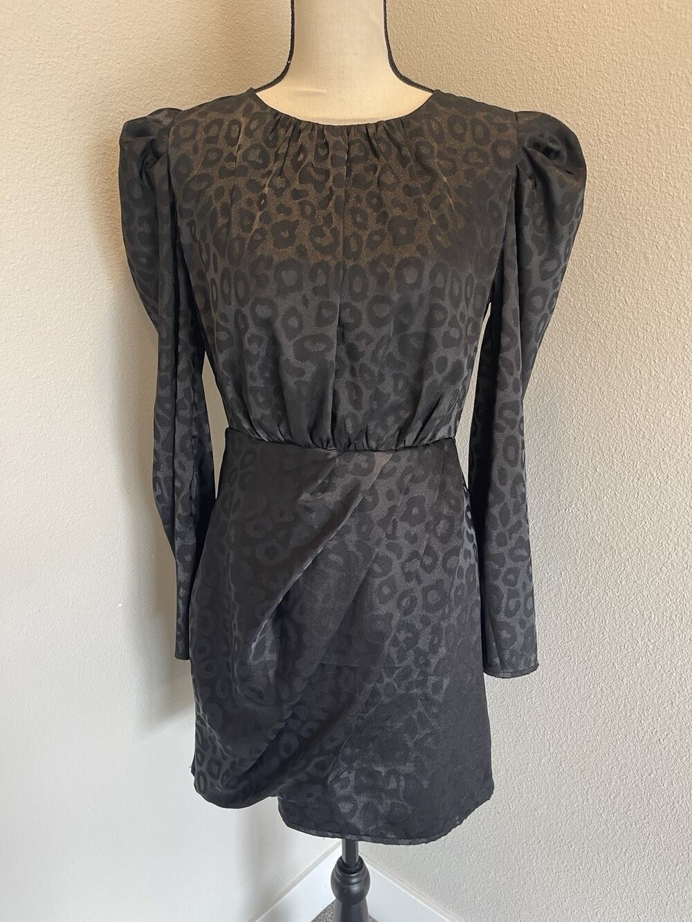 Do+Be Women’s Medium Black Animal Print Satin Mini Dress 80’s Style